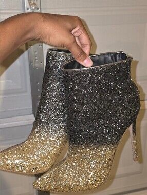 Black-to-Gold Glitter Ombre Stiletto Ankle Boots